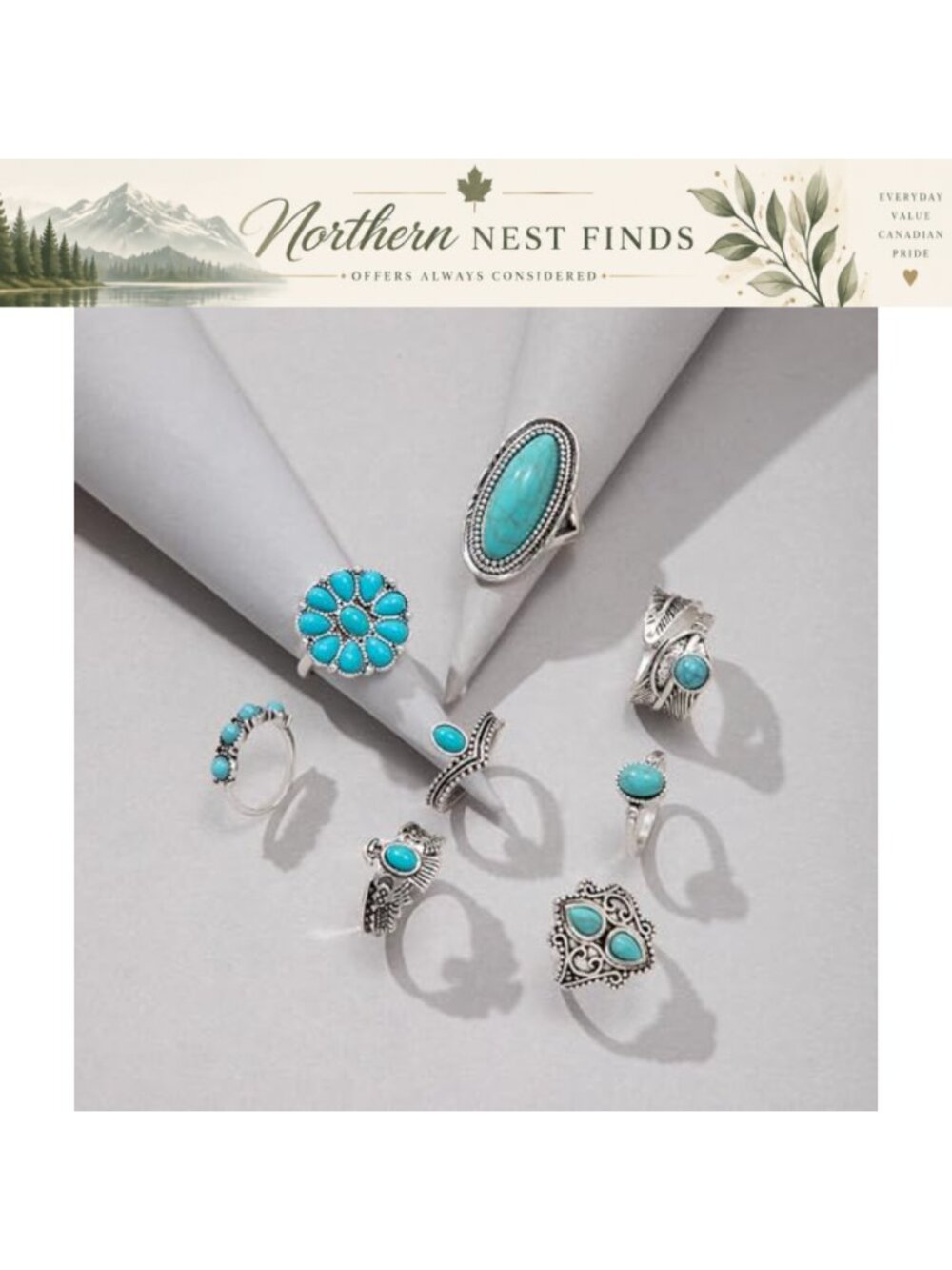 Turquoise Stackable Rings Set Boho Western Adjustable Alloy Ring - Picture 4 of 6